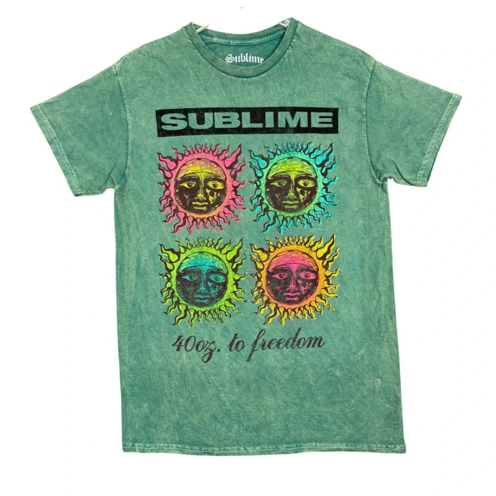 Sublime Band Tee Mens Medium Green 40oz. to Freedom Graphic T-Shirt Sun Grunge - Picture 1 of 8